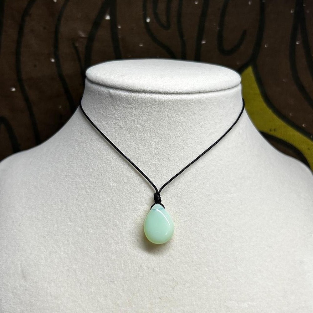 Earthy milky opal green dainty necklace cord adjustable indie boho chic gift